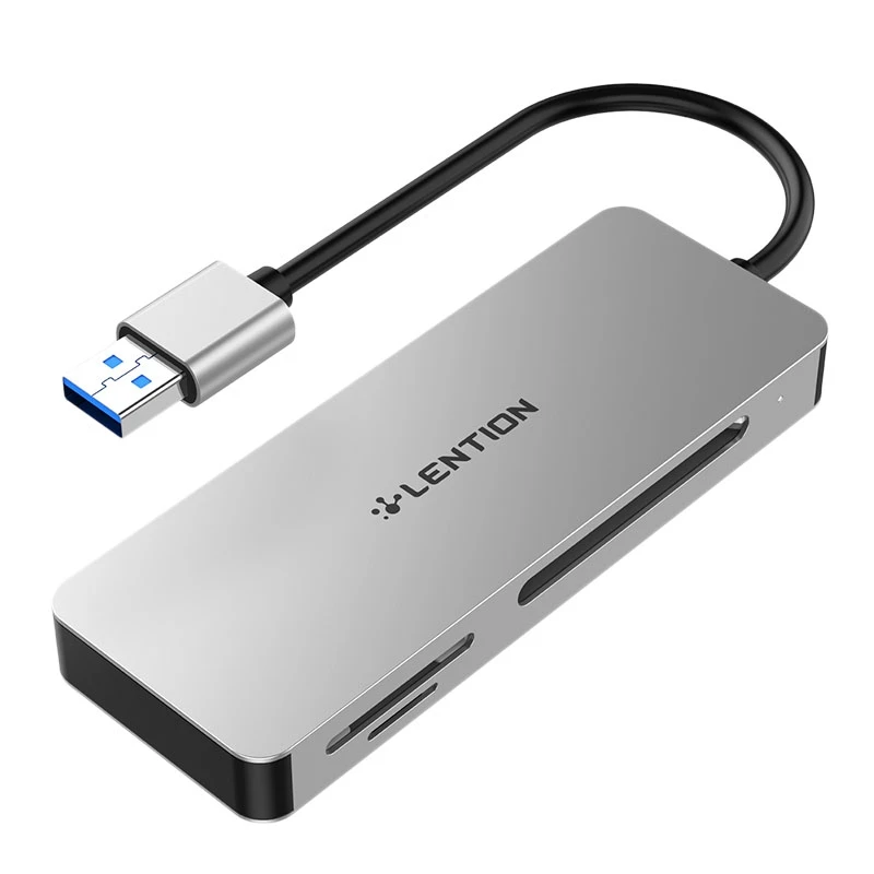 LENTION USB 3.0-CF SD/미니 SD 카드 리더, SD/SDHC/SDXC/MMC/RS-MMC/미니 SD/미니 SDHC용 SD 3.0 카드 어댑터, 실버