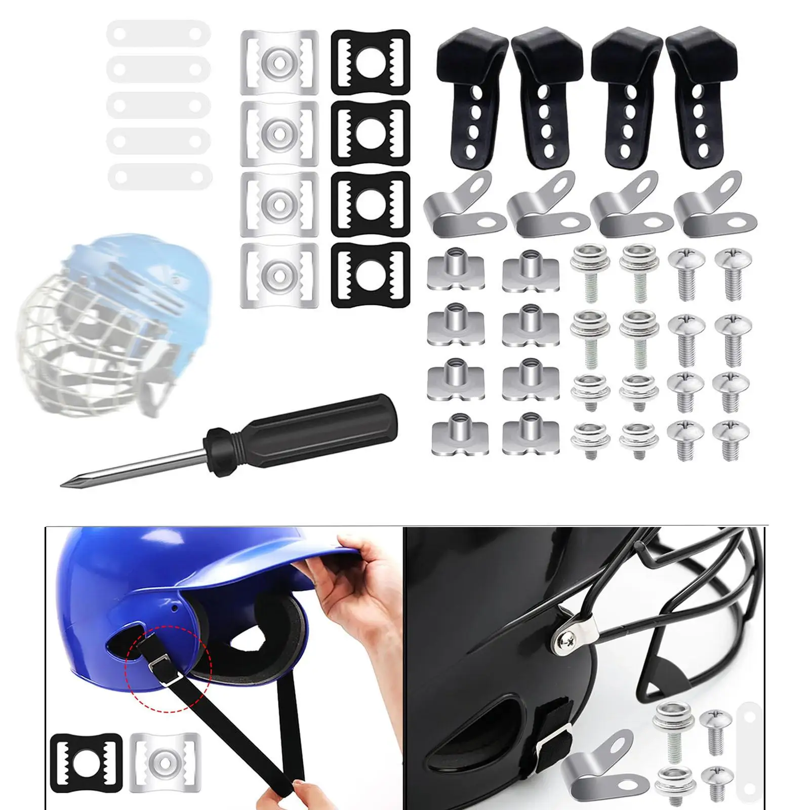 Koeerie 80 Pcs Football Helmet Repair Kit Hockey Helmet Visor R-Clamp Screw  Nuts Rubber Gasket Screw Nuts with 1 Pcs Srewdriver for Youth Hockey