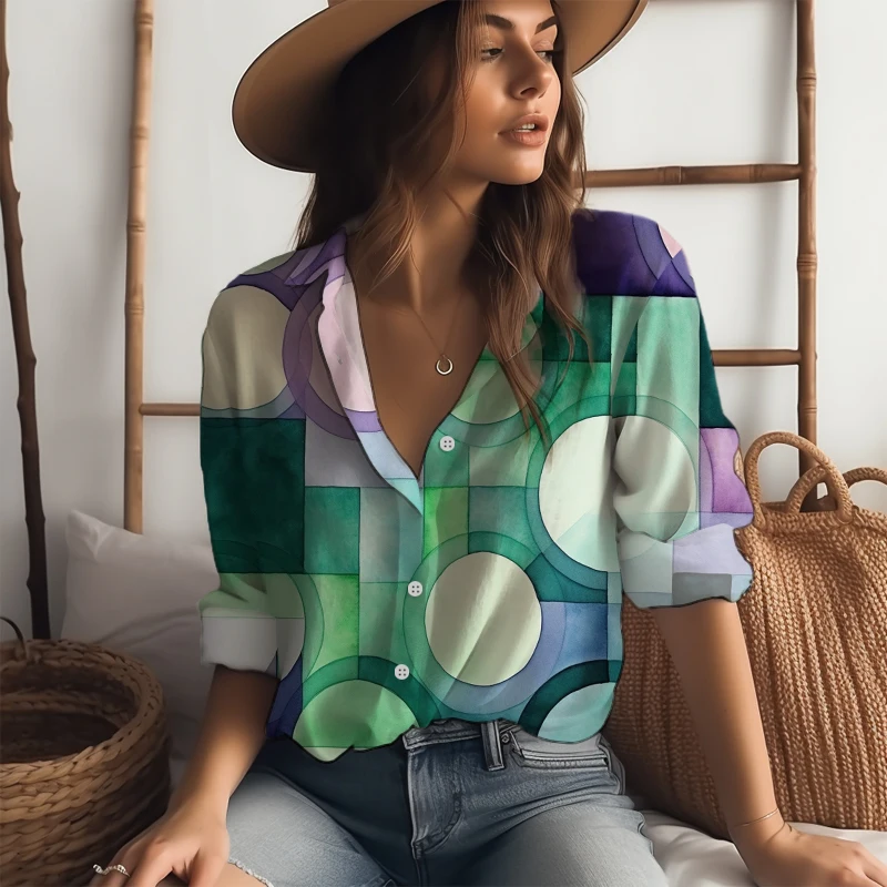 

Creative Geometric Graphics 3D Printed Shirt Outdoor Shopping Casual Shirt Spring and Autumn Large Size Long -sleeved Shirt