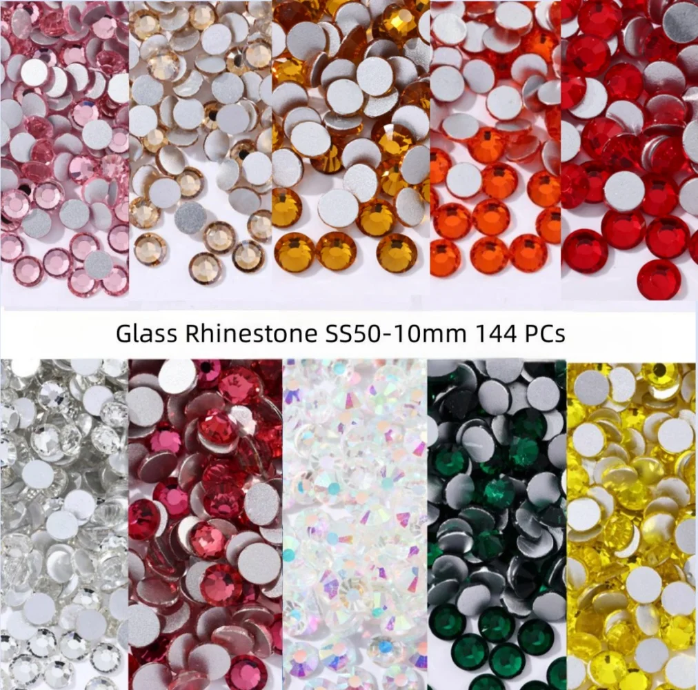 

Round Nail Rhinestone Sticker for DIY Phone Case, Color Rhinestone Glass Stone, Round Ornament about 10mm, Large Size, SS50