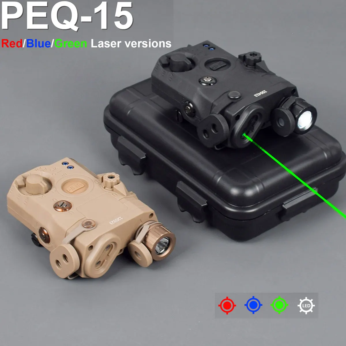 

Tactical PEQ-15 Red Green Blue Laser Sight Scope Strobe Airsoft Weapon Light Rifle Gun 20mm Picatinny Rail for AR15 HK416 AK47