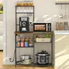 Bakers Rack with Power Outlet, Kitchen Microwave Stand with 10 S-Shaped Hooks, 6-Tier Coffee Bar Station 1