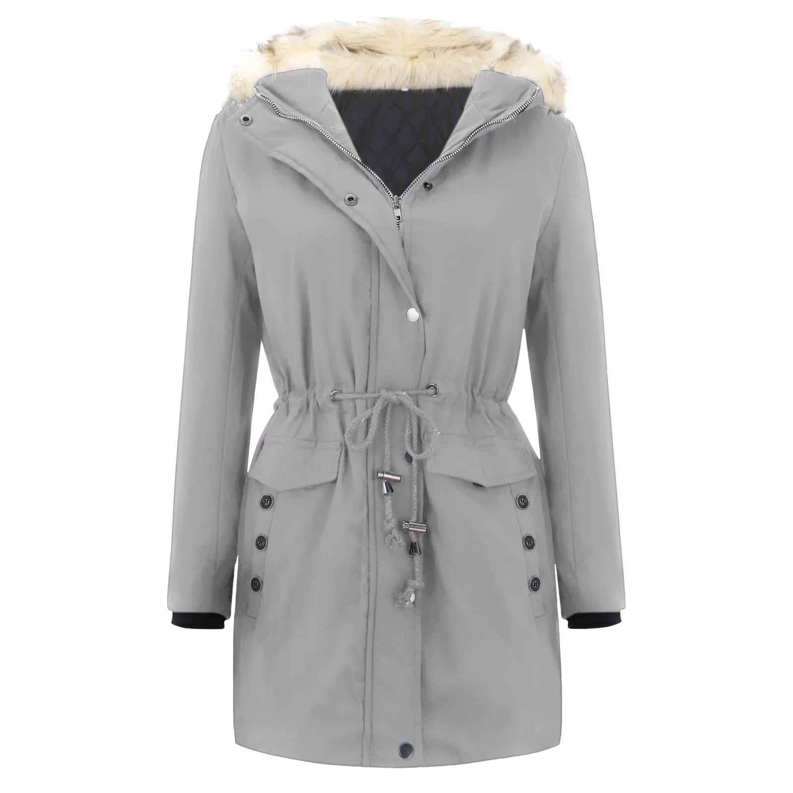 

Women's Winter Jacket Fashion Solid Color Plus Size Plush Collar Long Sleeve Down Coat Winter Zipper Warm Parka Jackets пальто