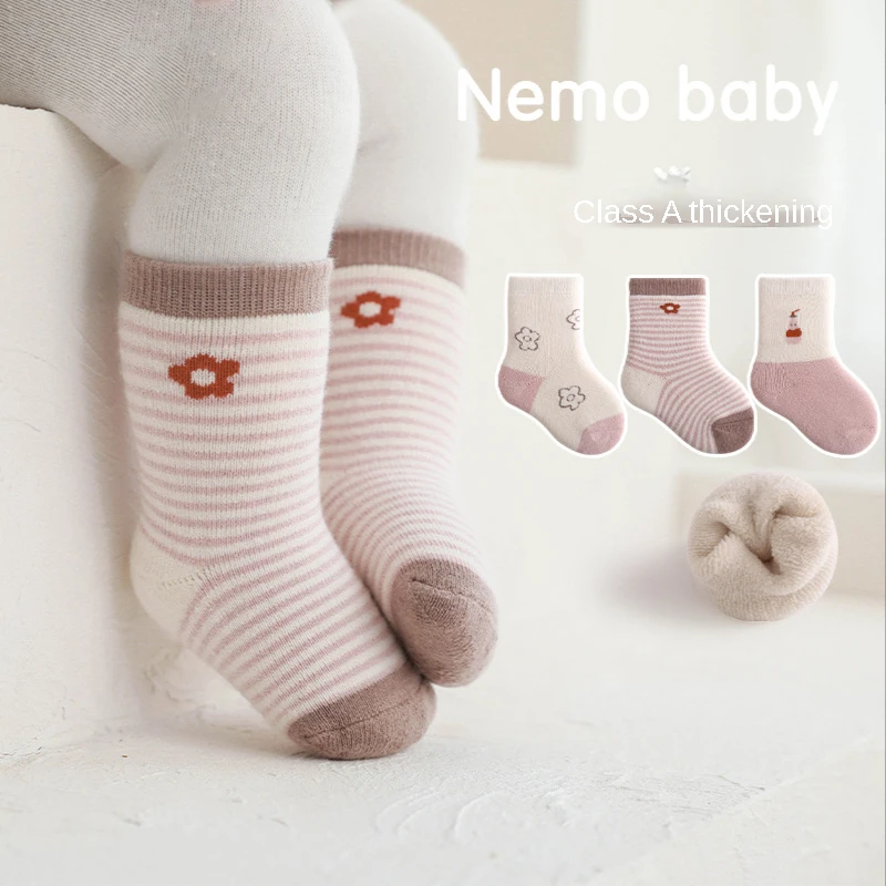 

3pcs Autumn Winter Baby Socks Children Floor Socks Combed Cotton Baby Non-Slip Toddler Socks Newborn Cartoon Cotton Socks Baby