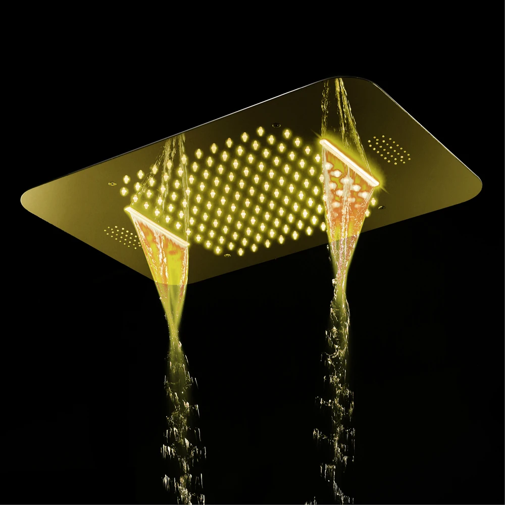 M Boenn Modern Golden Shower Faucet Set Bathroom Smart Concealed Thermostatic Mixer Ceiling LED Showers System Music ShowerHeads