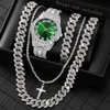 4pcs Men's Casual Quartz Watch Alloy Strap With Date Silver And Alloy Rhinestone Cuban Chain Bracelet Necklace And Alloy Cross P 1