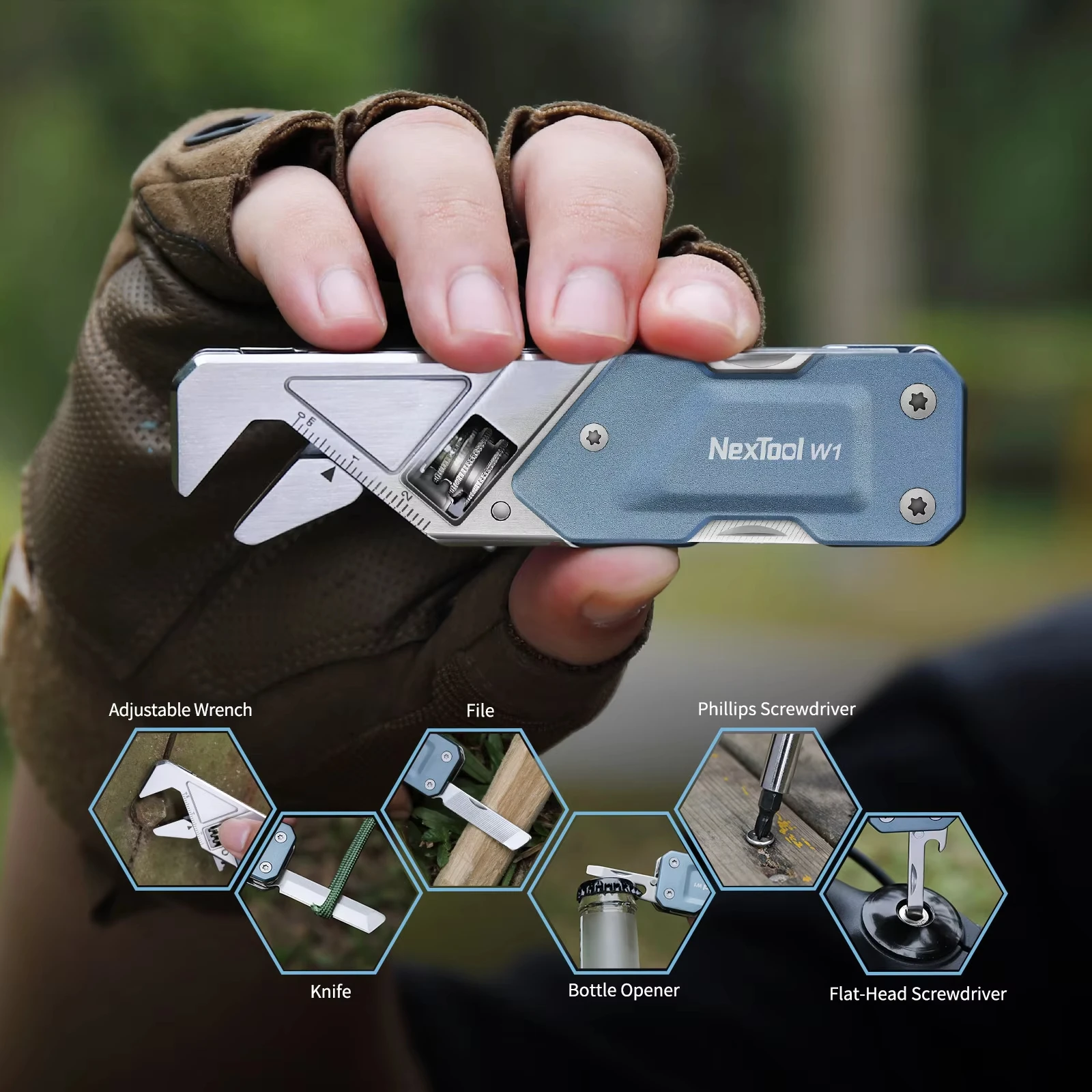 NexTool 라이트 렌치 W1 야외 다기능 도구 6-in-1 휴대용 접이식 칼 조절 가능한 미니 드라이버 야외 도구