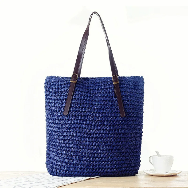 New Simple Solid Color Grass Woven Bag Forest Women's One Shoulder Handmade Woven Bag Four Seasons Travel Women's Bag