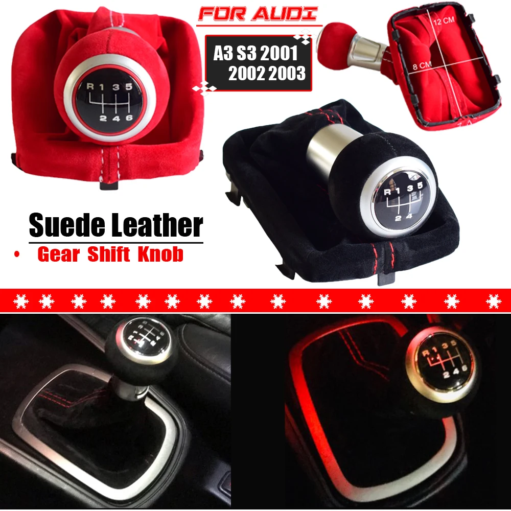 Für Audi A3 S3 2001 2002 2003 Hochwertiger 5/6-Gang Kompletter Schwarz-Roter Schaltknauf mit Wildleder-Lederbezug – Detail 4