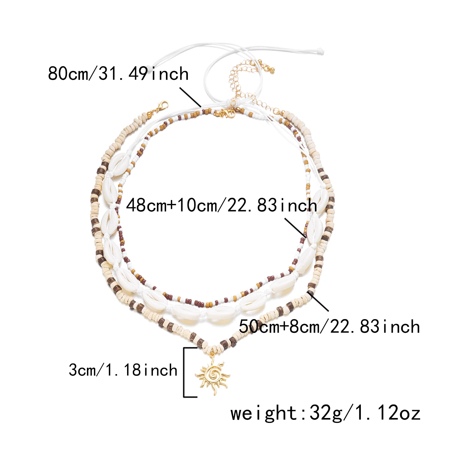 5 Stile Übertriebene Sonnenanhänger-Halskette für Damen und Herren, Kreative Kokosnuss-Rohr-Reisperlen-Choker, Sommerurlaub-Schmuckgeschenke – Detail 7