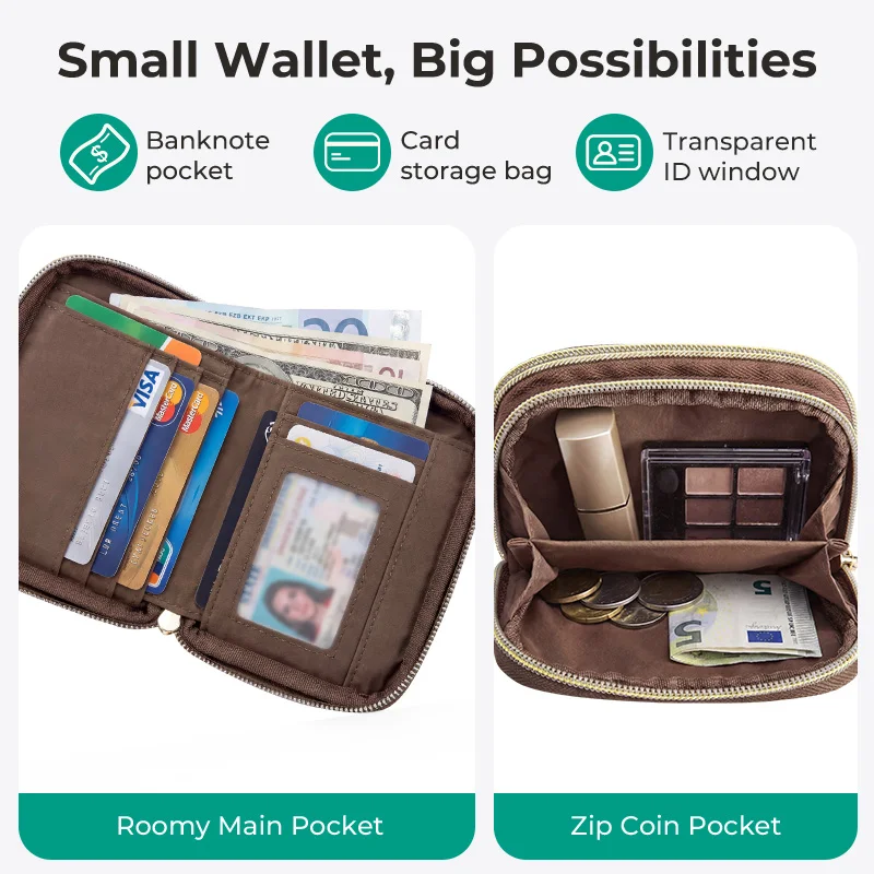 BAGSMART Women's Fashion Zipper Wallet Short Bifold Buckle Coin Purse Multi-slot Card Holder Handbag 5