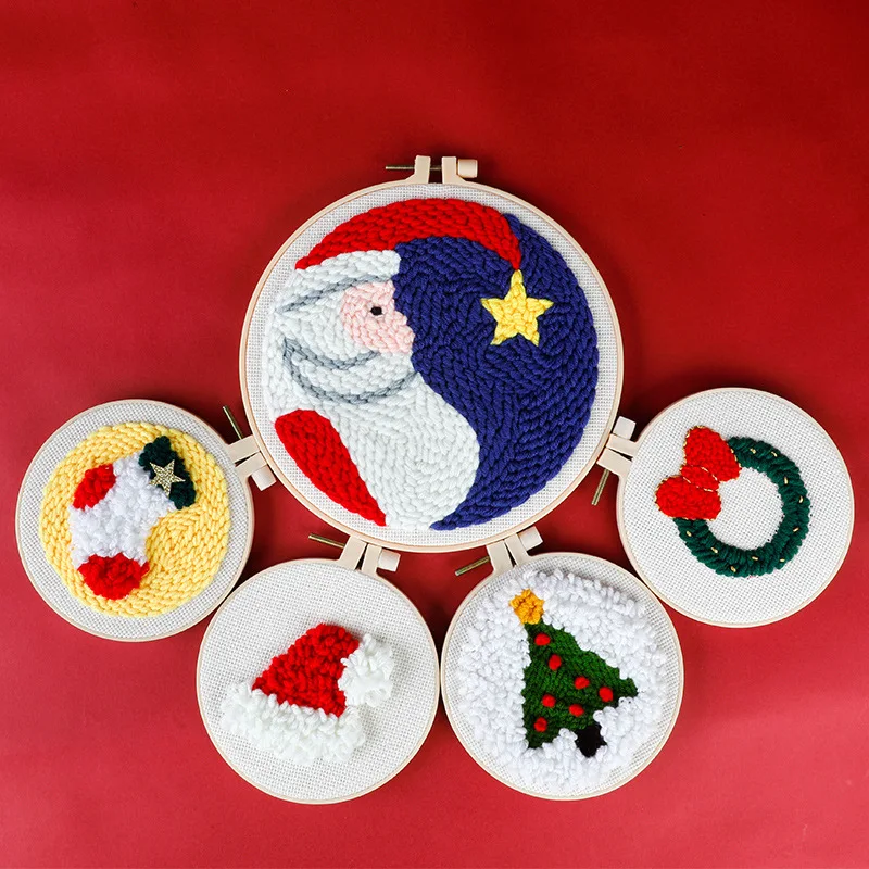 Christmas Punch Needle Kits for Beginners Cute Animal with Hoop Embroidery Punch Needle Starter Craft Set Giraffe Festival Gift - Image 3