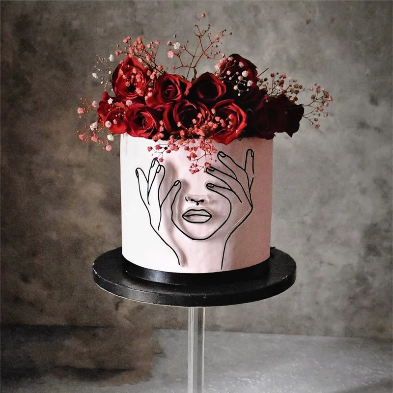 INS Face Happy Birthday Cake Topper Abstrakter Minimalismus Goldener Acryl-Geburtstags-Cupcake-Topper für Mädchen-Kuchen-Dessert-Dekoration – Detail 9