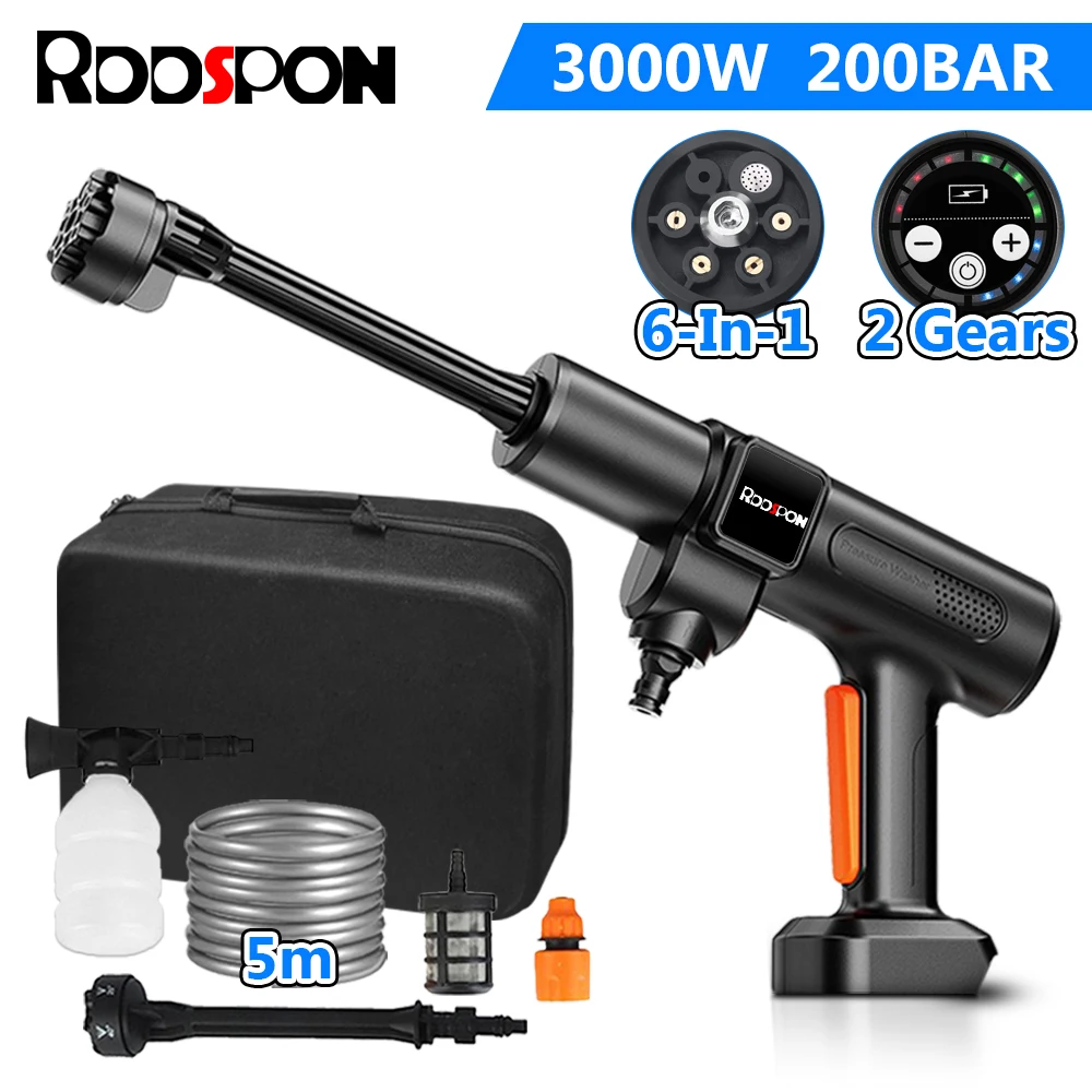 

RDDSPON 200 Bar Brushless Garden Water Guns High Pressure Washer 6 in 1 Car Washing Water Gun Sprayer for Makita 18V Battery