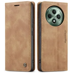 Leather Magnetic Flip Wallet Case with Card Holder and Shockproof Protection - OPPO Reno12FS 5G (Light Brown)