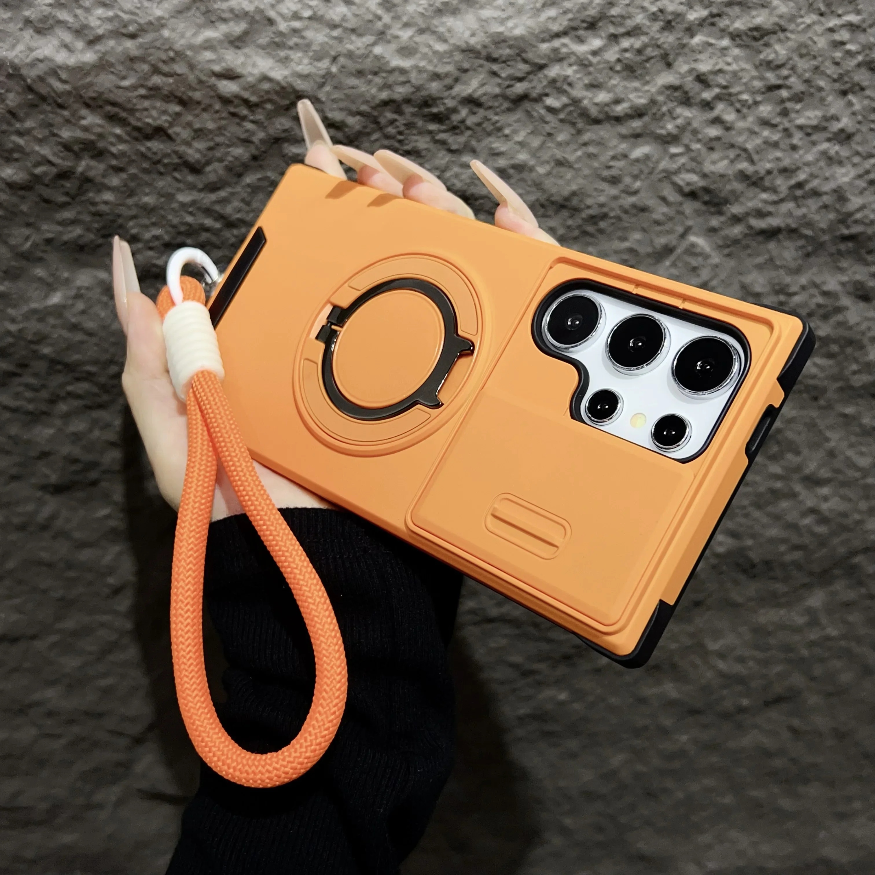 Hot Armor Case with Lanyard, Ring Stand, and Slide Camera Protector