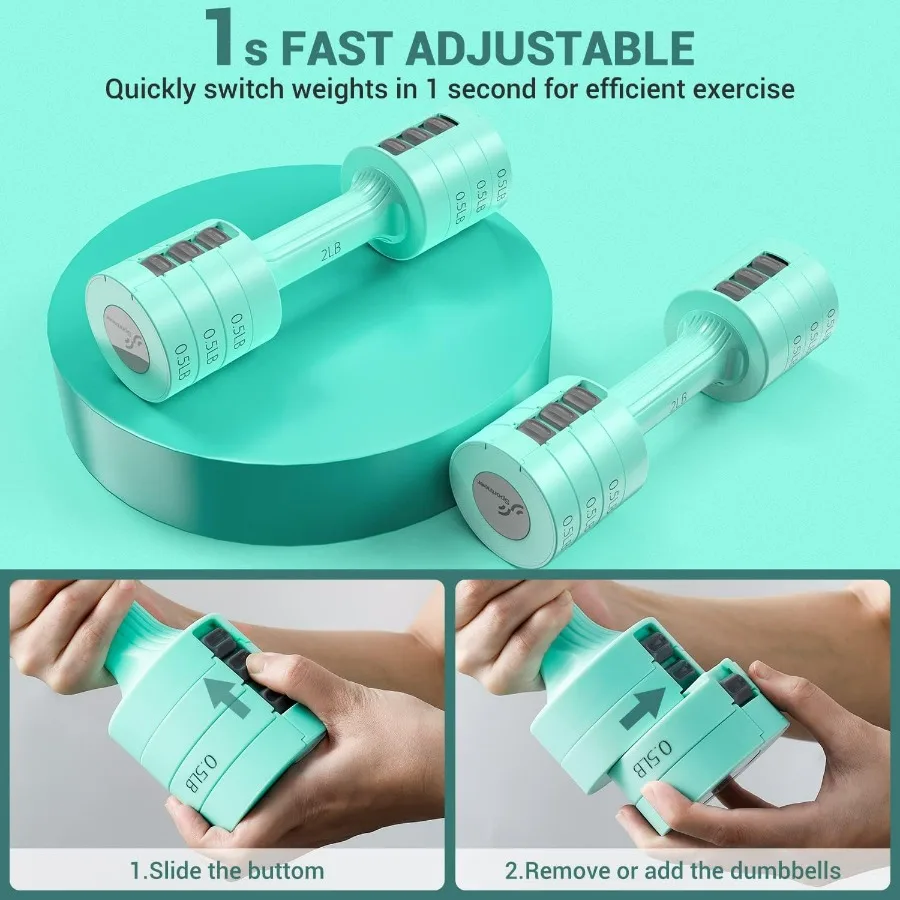 Adjustable Dumbbells Hand Weights Set: 5 lb Dumbbell Set of 2 Each 2lb 3lb 4lb 5lb Free Weights Fast Adjust Weight 4 In 1 Weight