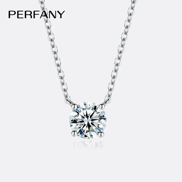 PERFANY 1-5 Carat Moissanite Necklace for Women S925 Pure Silver Diamond Classic Four Claw Pendant Wedding Jewelry 1