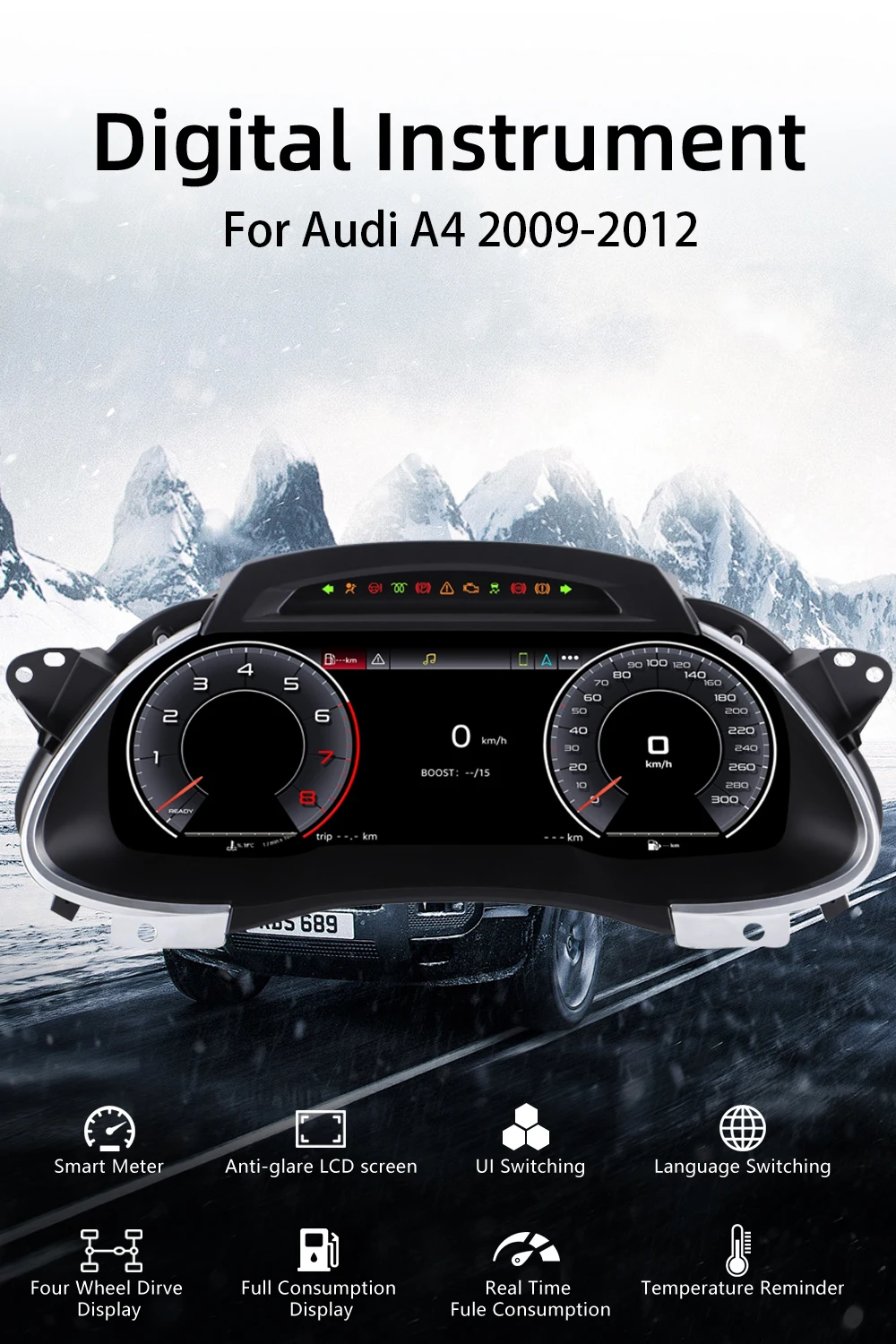 Digital Instrument Cluster For Audi A4 2009-2012 Speedometer 12.3”HD screen1920*