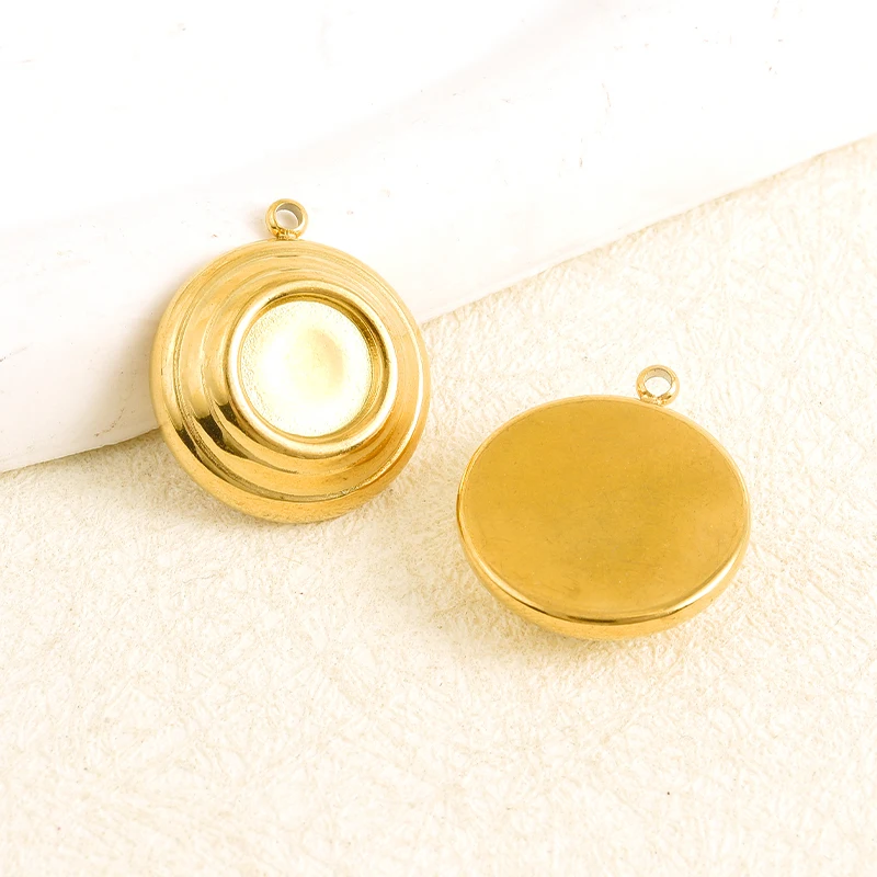 5 Stück geometrische Cabochon-Basisfassung Tablett leer PVD Charm Herz Kreuz Blume DIY Edelstahl Anhänger für Schmuckherstellung Bulk – Detail 19