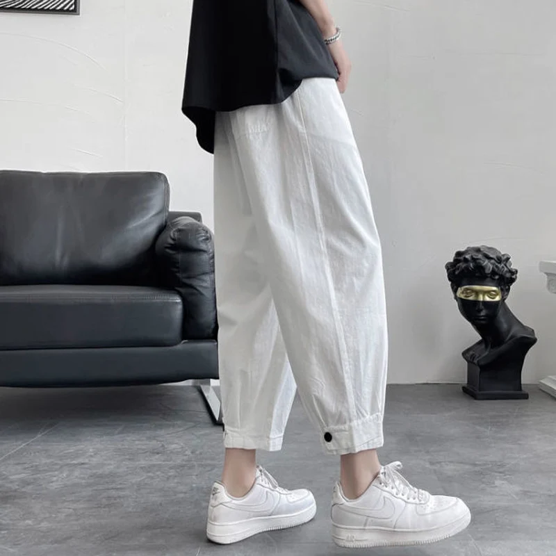 Casual All-match Solid Color Lantern Cropped Pants New Loose High Quality Micro-bomb Streetwear Comfortable Harem Trousers 2022
