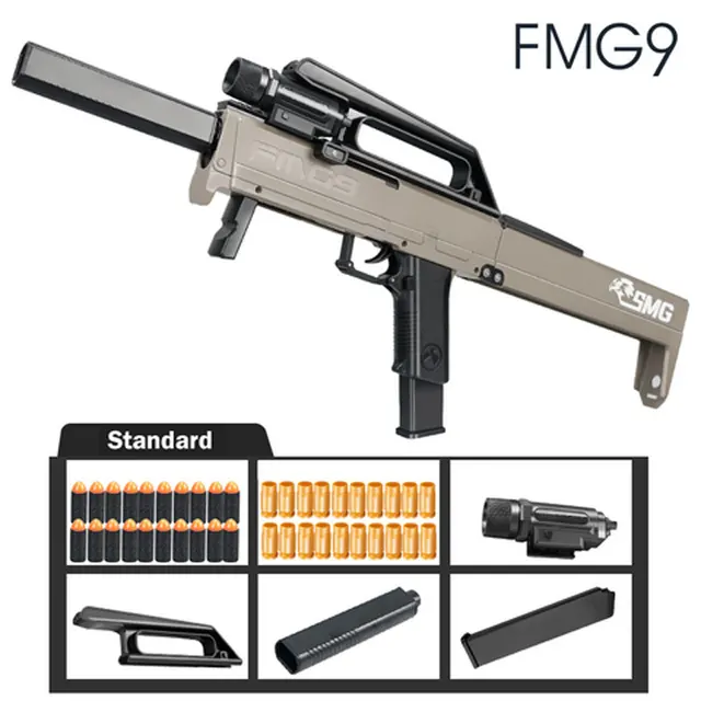FMG 9 Folding Toy Submachine Gun Soft Bullet Blaster Manual Airsoft