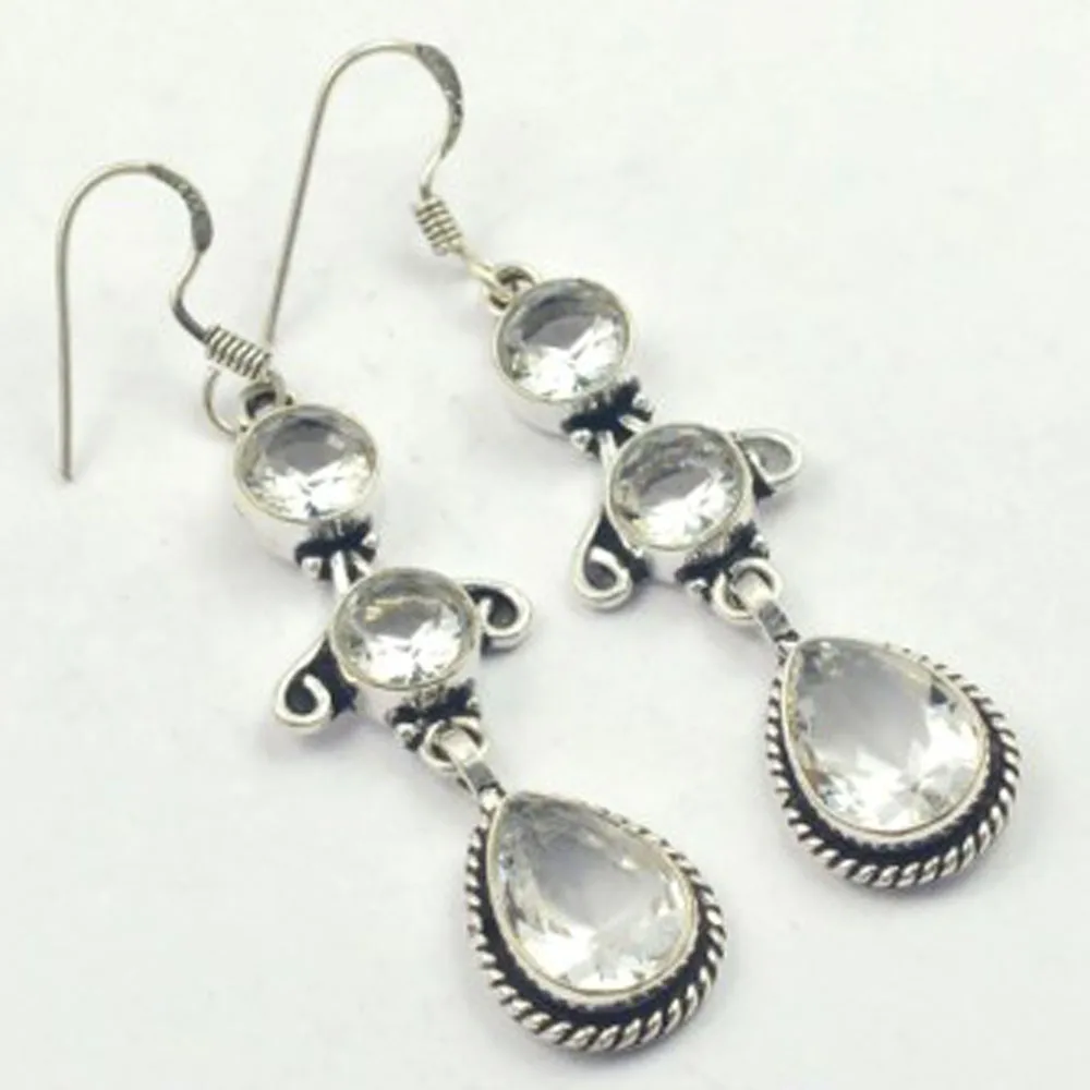 Orecchini Topas Bianchi Sovrapposizione Di Argento Su Rame, Dimensioni Usa 68Mm , E3118