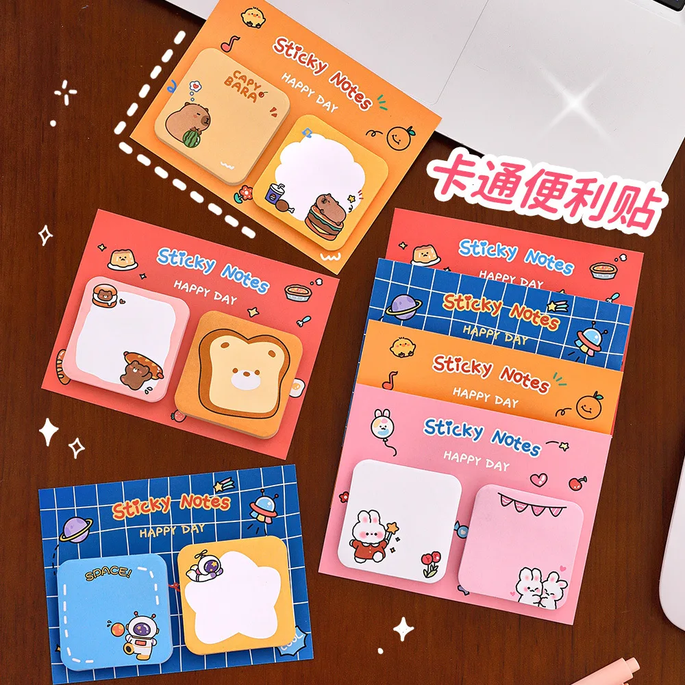 1Pcs Kawaii Cartoon Animal Sticky Notes Sticker 60Sheets Cute Rabbit Bear Capybara Astronaut Memo Pad School Office Stationery 5