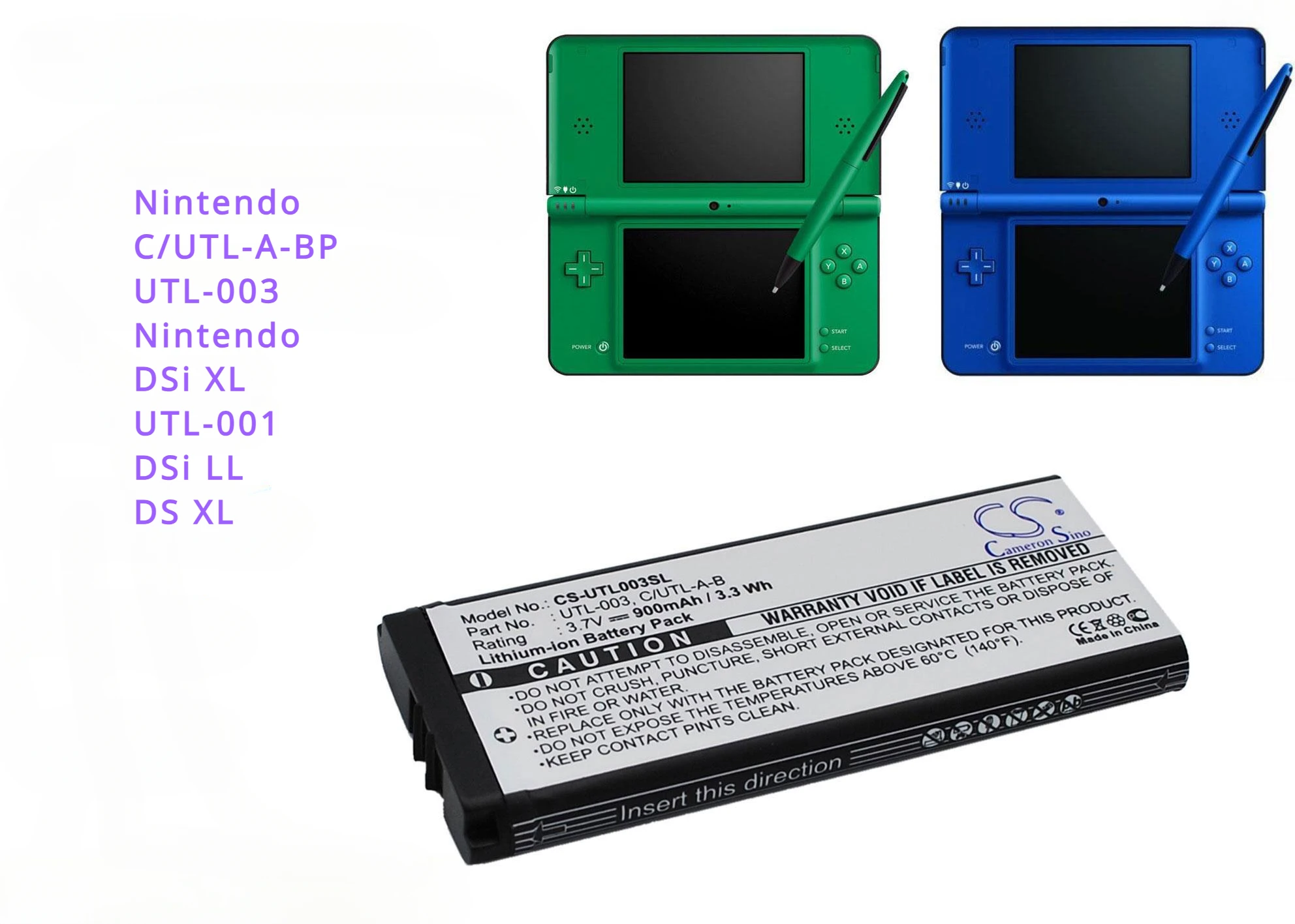 Batteria 900Mah C/Utl-A-Bp, Utl-003 Per Nintendo Ds Xl, Dsi Ll, Dsi Xl, Utl-001
