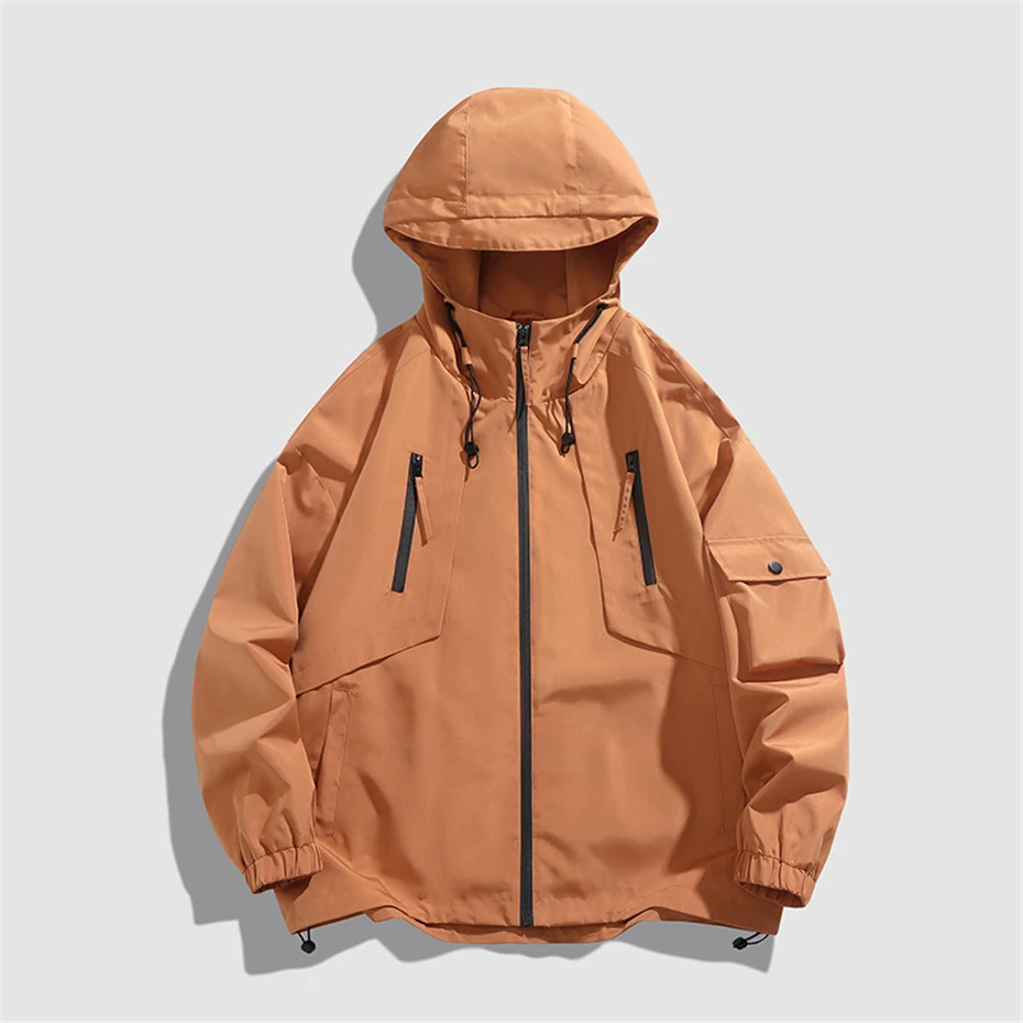 Black Windbreaker Jacket Men Waterproof Coat Spring Autumn Camping Jacket Fashion Casual Solid Color Windbreaker Male Outerwear