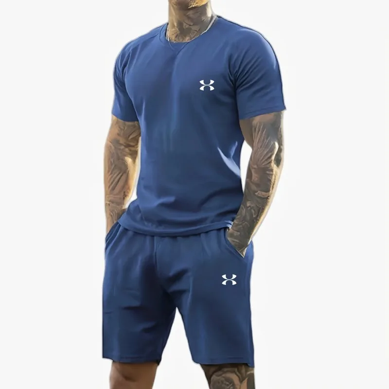 2026 brand new summer fashion printed fitness and sports loose, breathable, quick-drying round-neck short-sleeved set