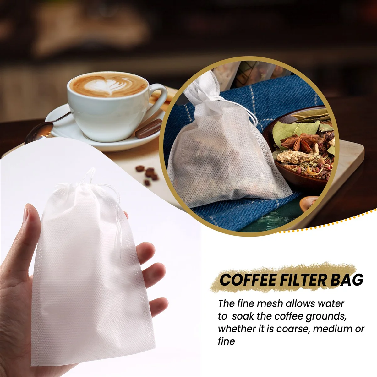 100 Pieces of Mess- Cold Brewing Bag Disposable Coffee Filter Bag Fine Mesh Brewing Drawstring