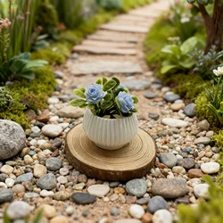 Miniature Rose Plant - Potted Decorative Piece for Indoor Scenes and Handcrafted Landscapes (Blue)