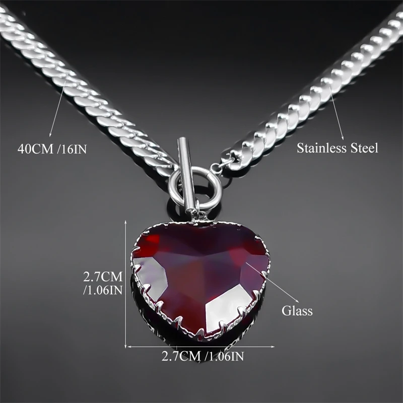 Goth Punk Red Heart Necklace Choker for Women Stainless