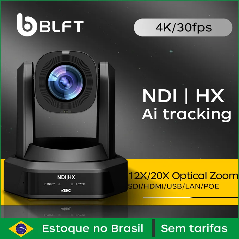 4K PTZ NDI Camera 12X 20X Optical Zoom AI Auto Tracking with PoE HDMI/SDI/USB/IP Live Streaming PTZ Camera for Church Services