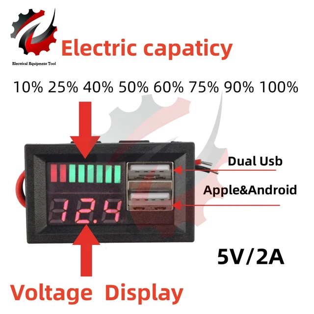 12V / 24V Auto USB Buchse Panel Rote LED Voltmeter Zigarettenanzünder  Adapter