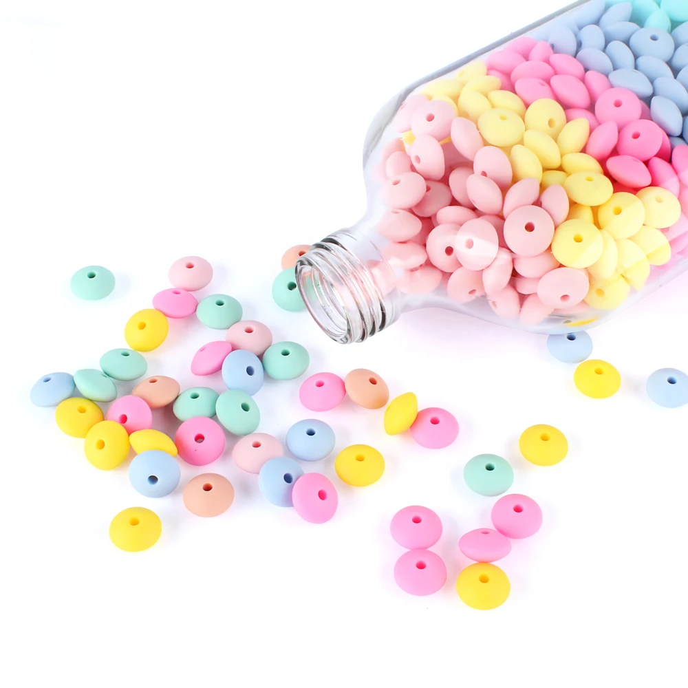 100pcs Lentil Beads12mm Baby Silicone Teething Beads Teether Food Grade Newborn Oral Care DIY Pacifier Chain clips Accessorise