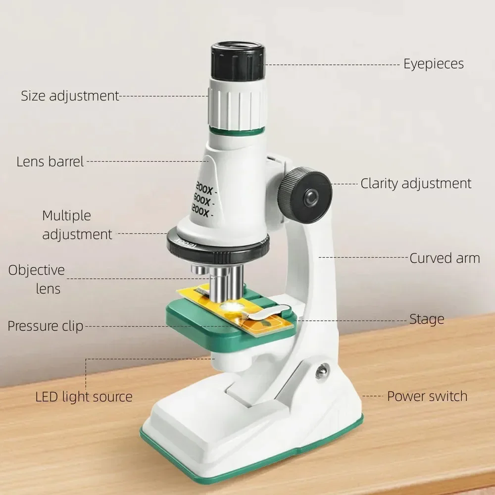 200X-600X-1200X Trinocular Microscope Kit Children Biological Microscopio High Definition Eyepiece Kids Lab Science Educational 5