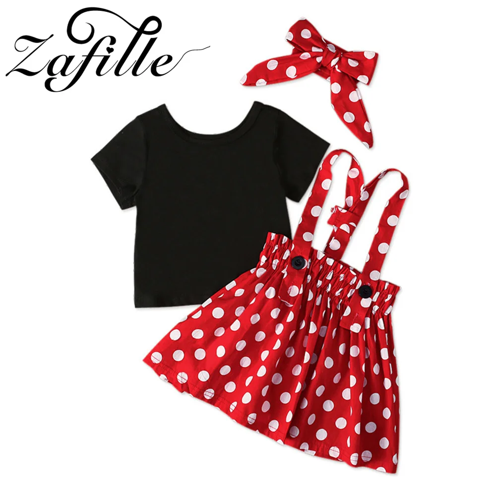 

ZAFILLE 3Pcs Girls Baby Clothes Solid Top+Polka Dots Strap Dress Summer Sweet Cute Kids Newborns Girls Clothing Infant Outfits