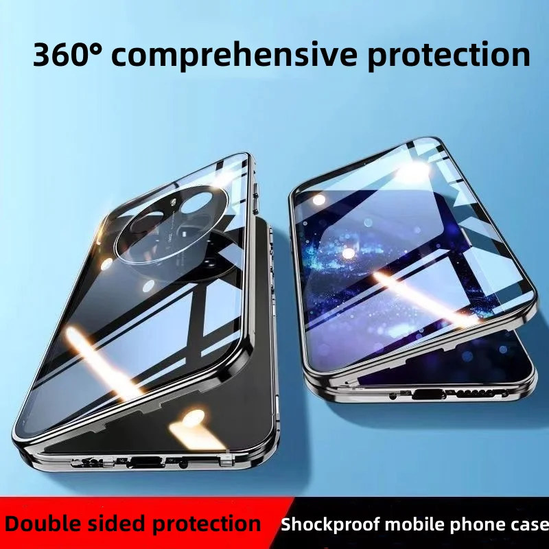 Estojo Magnético à Prova de Choque para Realme 12 Pro Plus Vidro de Dupla Face Luxuoso Tampa Traseira 360 ° hd Botão Magnético