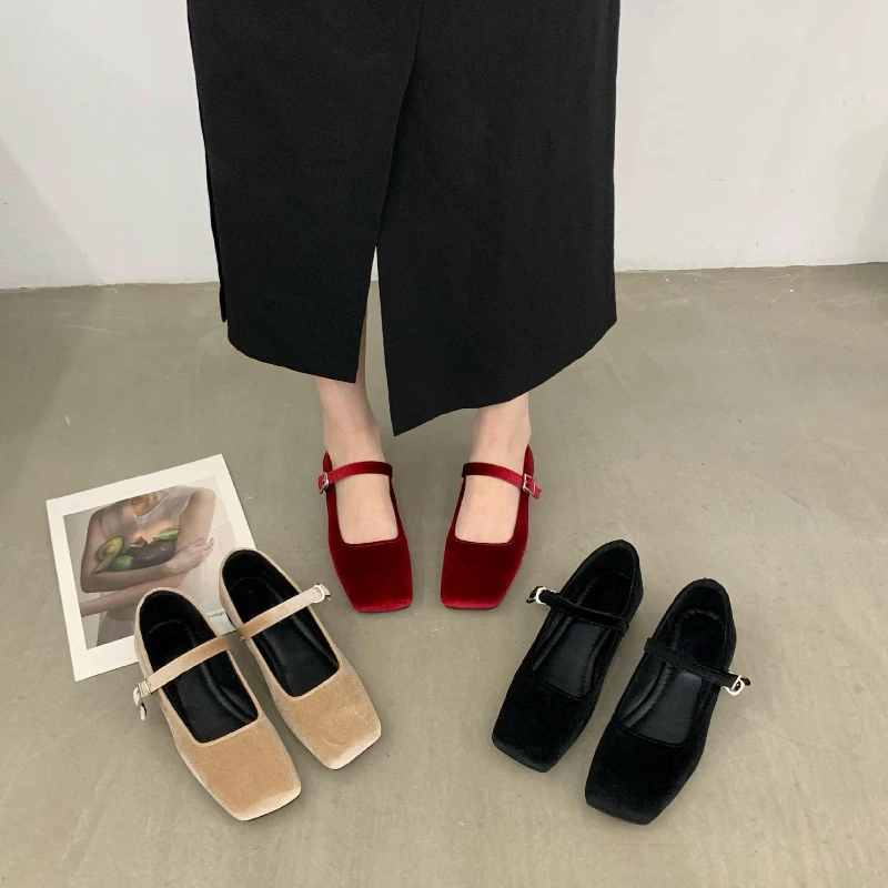 

Женские туфли на плоской подошве, с квадратным носком и пряжкой, без застежки, повседневные уличные туфли Мэри Джейн, весна-лето 2024