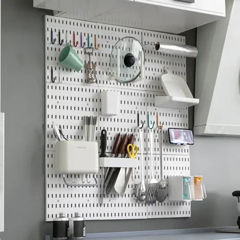 Accessori per pannelli forati fai-da-te Organizzazione della cucina Senza trapano Mensola sospesa Ganci portaoggetti Organizzatore da parete Artigianato per garage 1