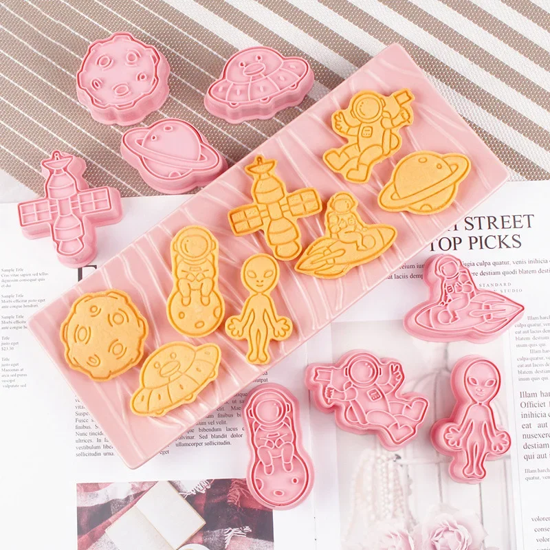 8 Pcs/set Cartoon Space Cookie Cutters Astronaut Spaceship Rocket Planet Cookie Fondant Stamp Biscuit Mould Cake Baking Tools cookie cutter baking mold cookie mould cookie printing mold fondant cutter
