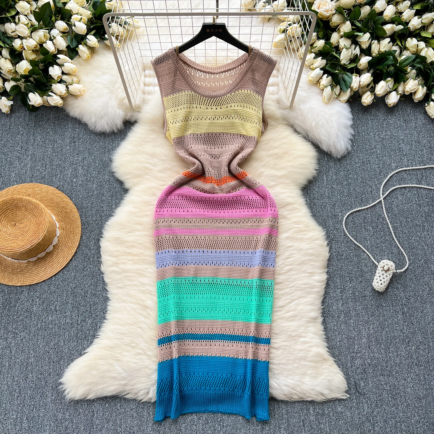 Elegant-sleeveless-Elastic-Knit-hollow-out-Dress-Korean-Fashion-Party ...