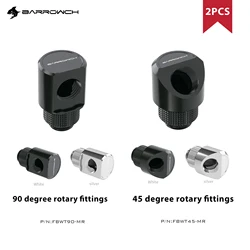 Barrowch 2pcs 45°/90° Rotary fittings Adapter 'G1/4' thread black/silver water cooling Adaptors Metal Male to Famale FBWT45-MR