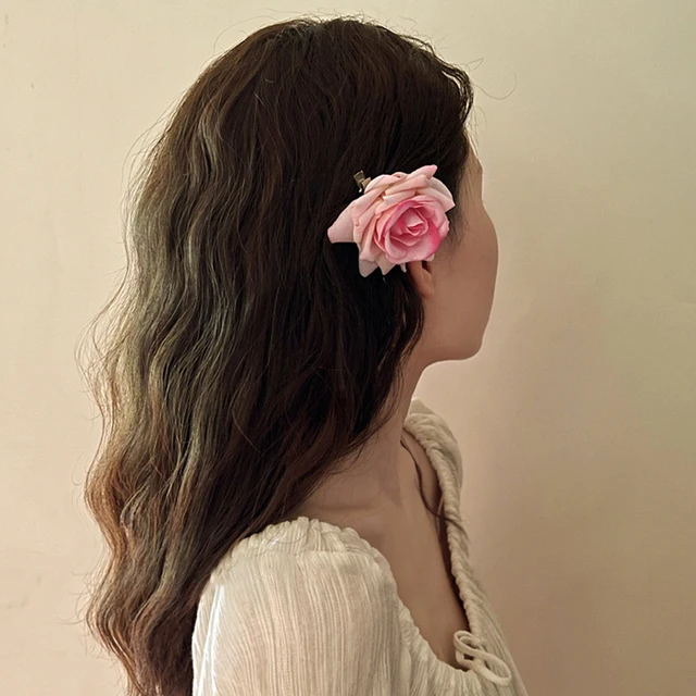 Fermaglio Capelli Grande Fiore Rosa Rossa - Accessorio Boho Per Matrimoni E Occasioni Speciali - Foto 2