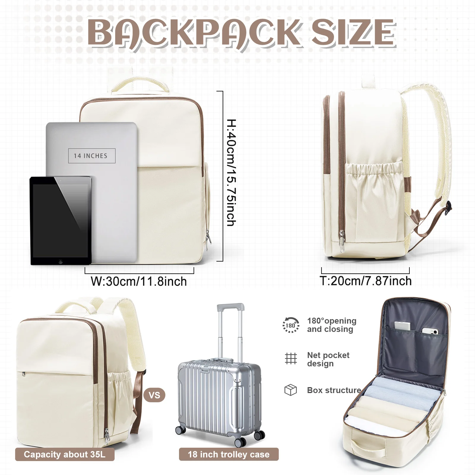 Ryanair 40x30x20 Travel Backpack, Easyjet Wizzair Cabin Airplane Travel Bag, Unisex Computer Bag for Women Men, College Backpack