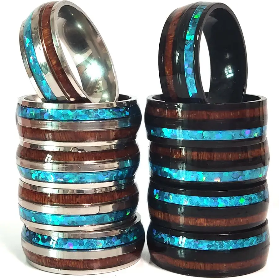 36Pcs/lot Wholesale Shell & Wood Inlay Stainless Steel Men Women Ring Fashion Jewelry Bulk Lots 4
