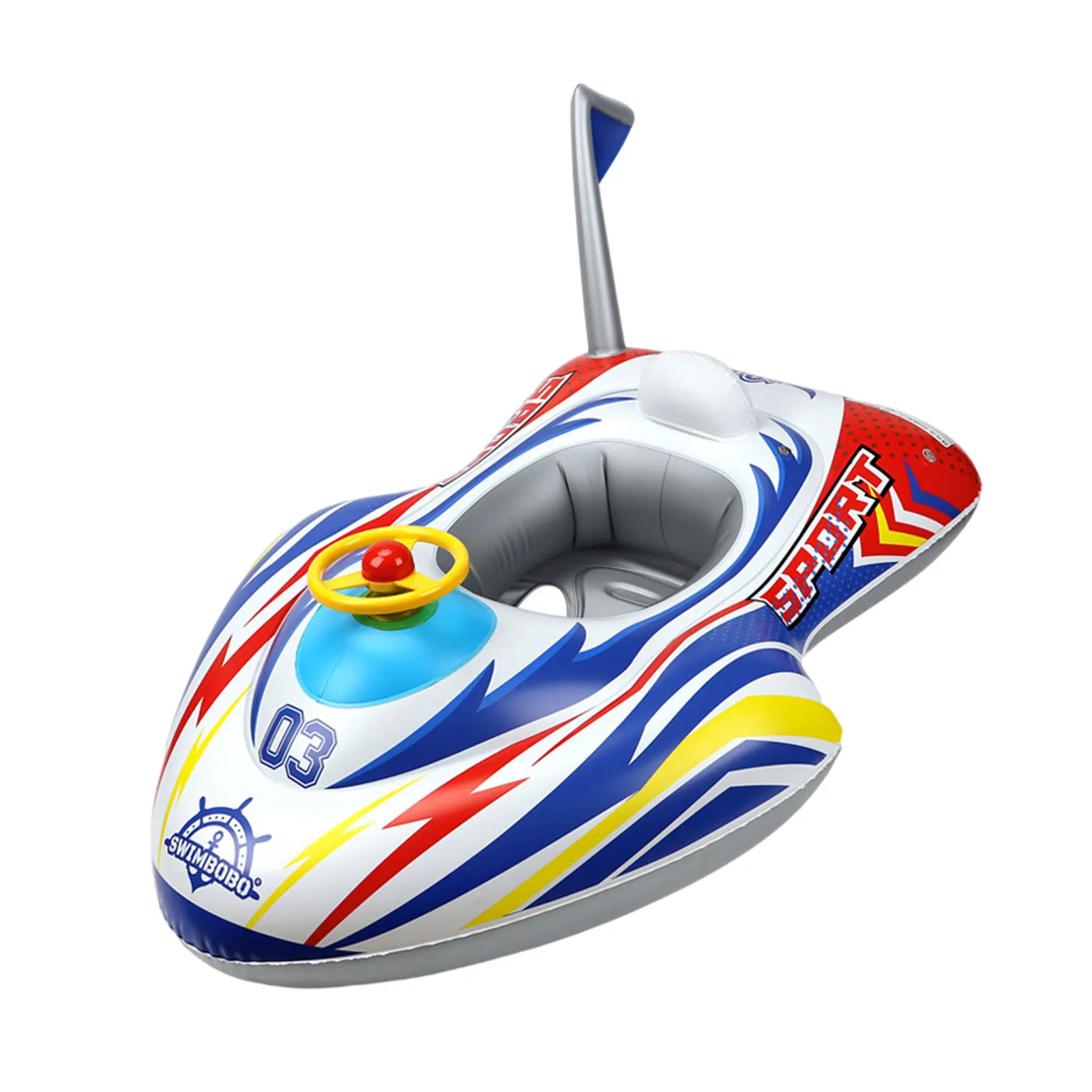 Boat Shaped Pool Float Ride On Swimming Raft With Turnable Steering Wheel Summer Outdoor