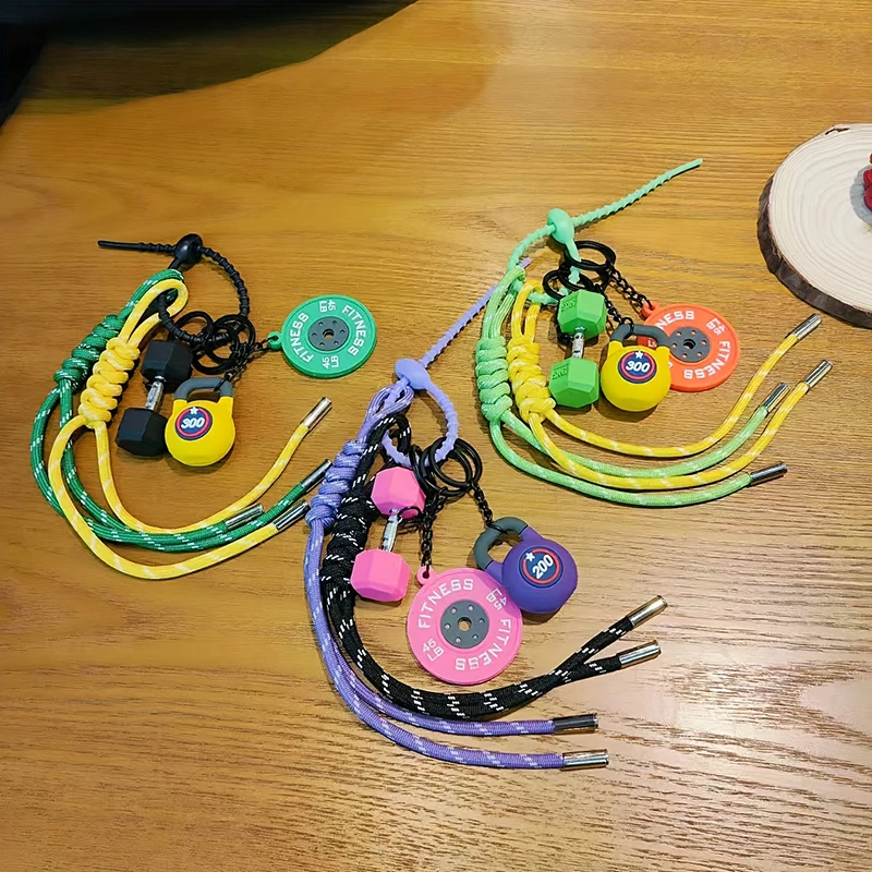 Mini Barbell Plates Key Chain Rectangular Buckle Water Cup Simulation Dumbbells Keyring Creative Bag Charm Accessory